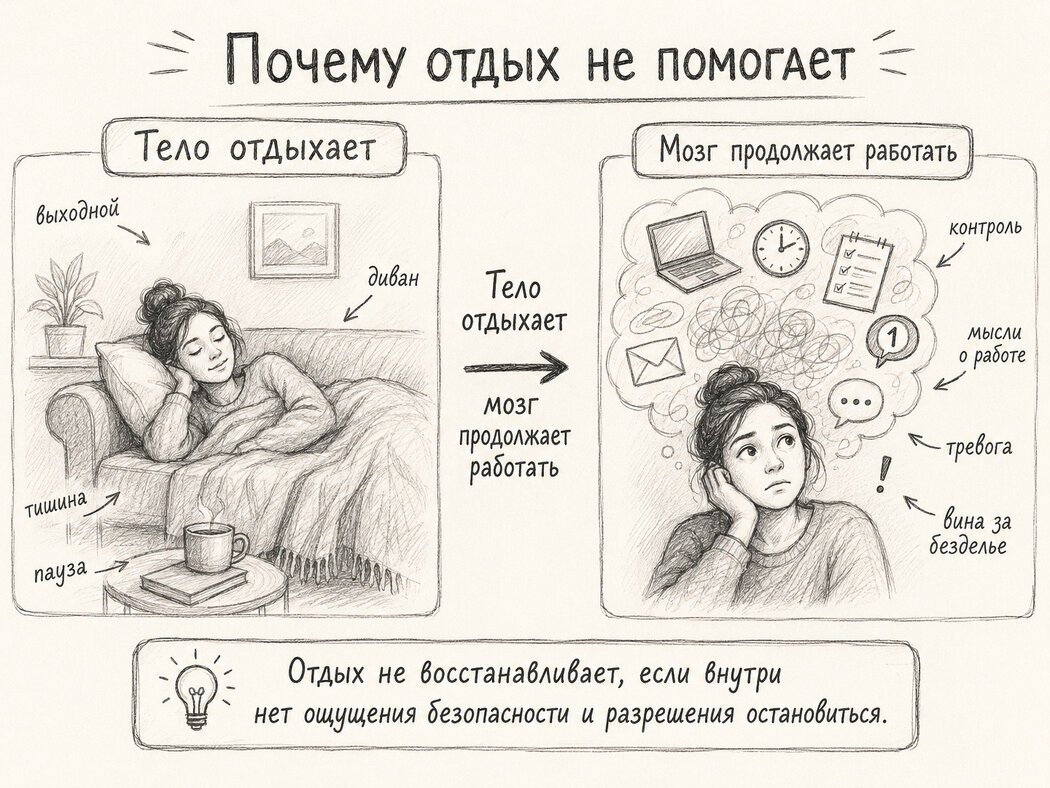 Человек устал и не может отдохнуть